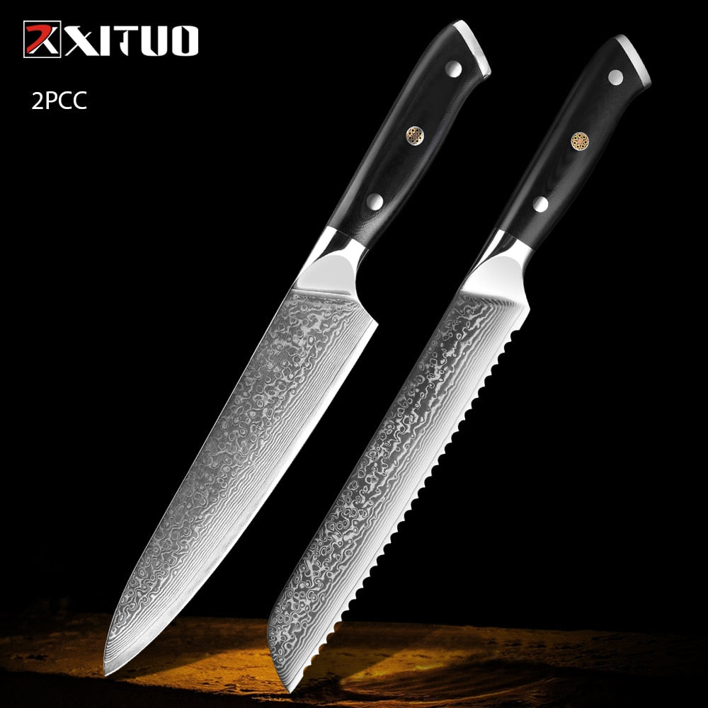 XITUO Damascus kitchen Knife 1-9PC 67 layers Japan Damascus steel Chef knife Sharp Sankotu Cleaver Boning Paring knife G10 handl