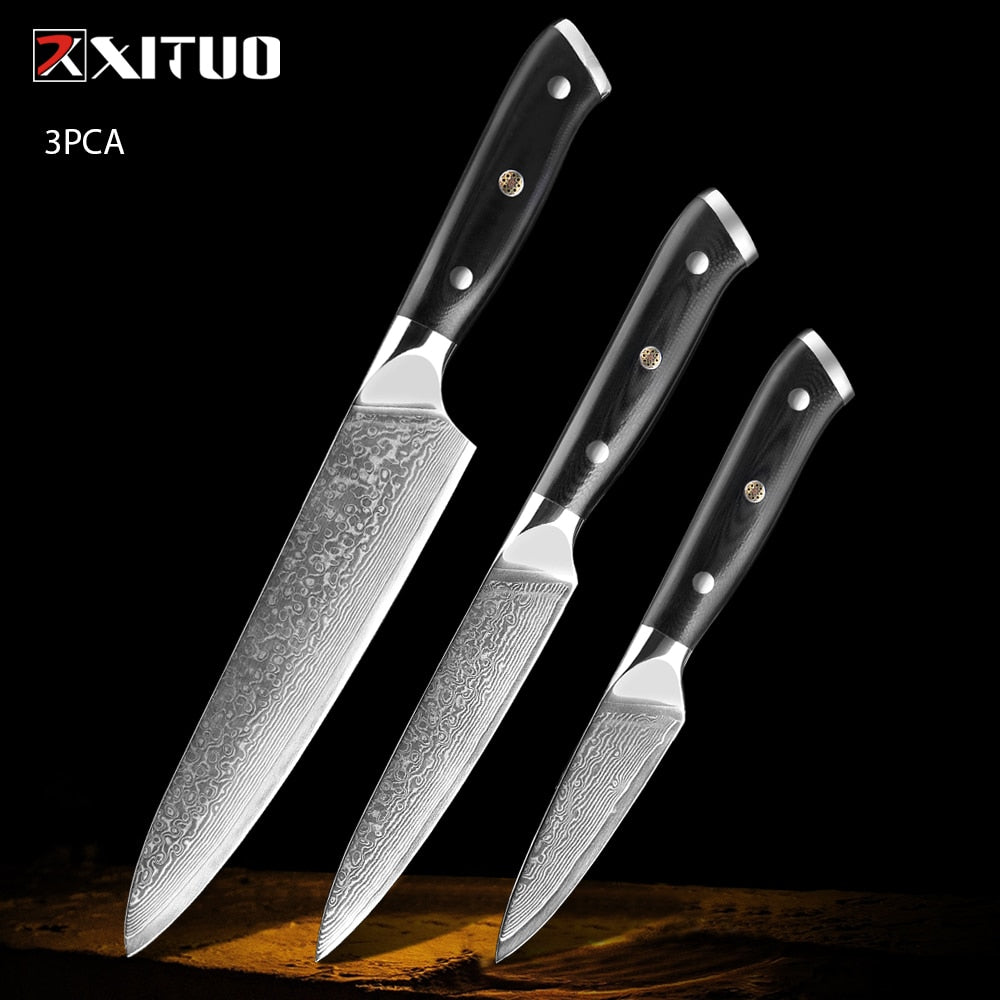 XITUO Damascus kitchen Knife 1-9PC 67 layers Japan Damascus steel Chef knife Sharp Sankotu Cleaver Boning Paring knife G10 handl