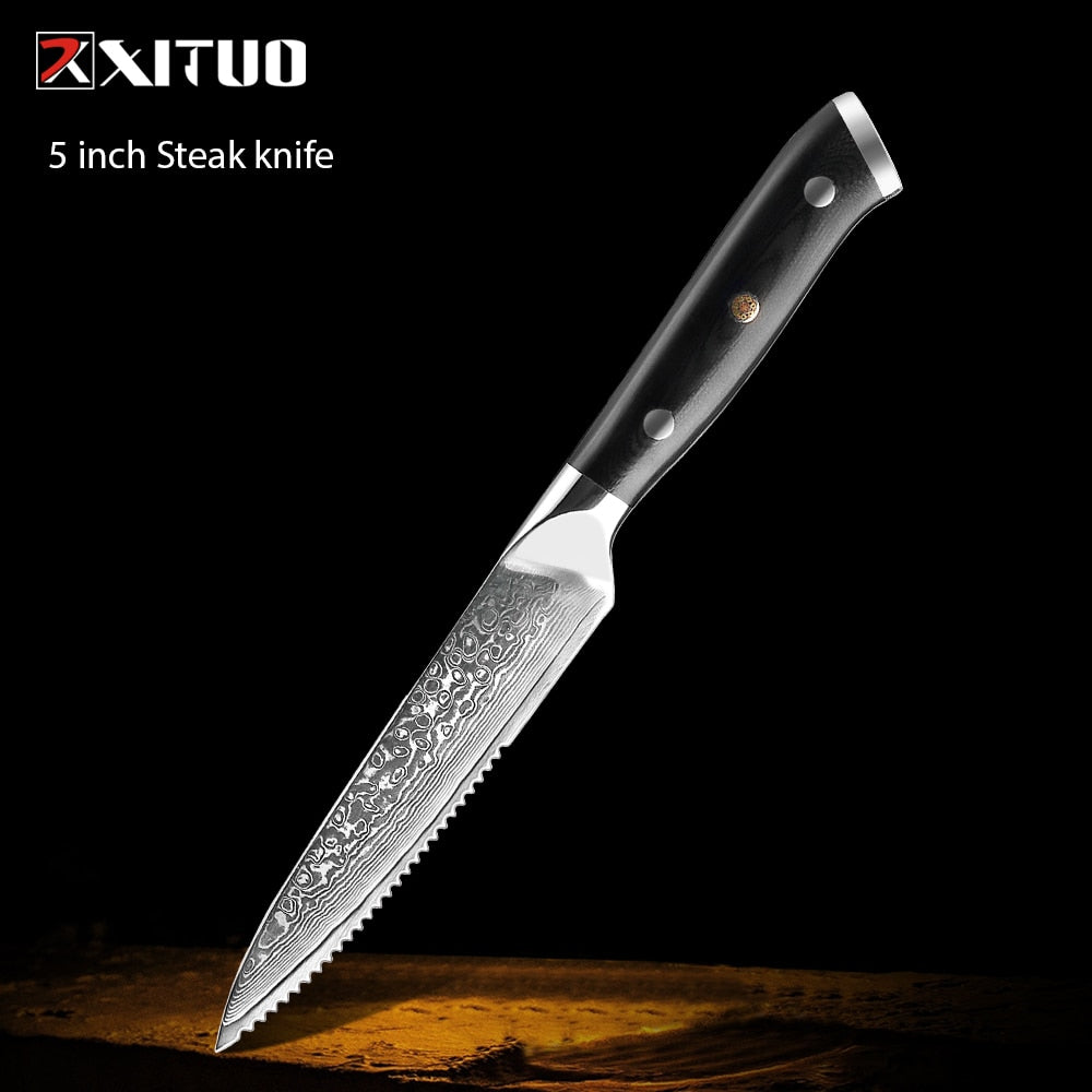 XITUO Damascus kitchen Knife 1-9PC 67 layers Japan Damascus steel Chef knife Sharp Sankotu Cleaver Boning Paring knife G10 handl