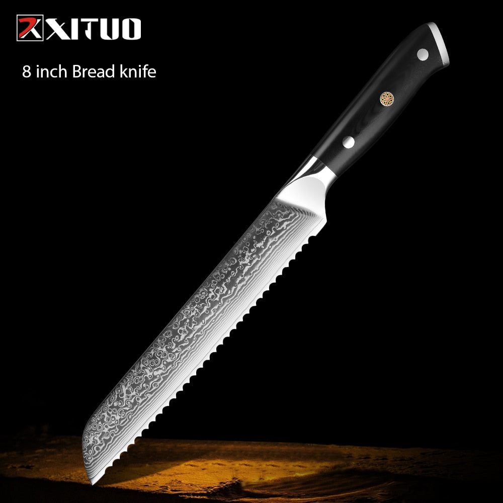 XITUO Damascus kitchen Knife 1-9PC 67 layers Japan Damascus steel Chef knife Sharp Sankotu Cleaver Boning Paring knife G10 handl