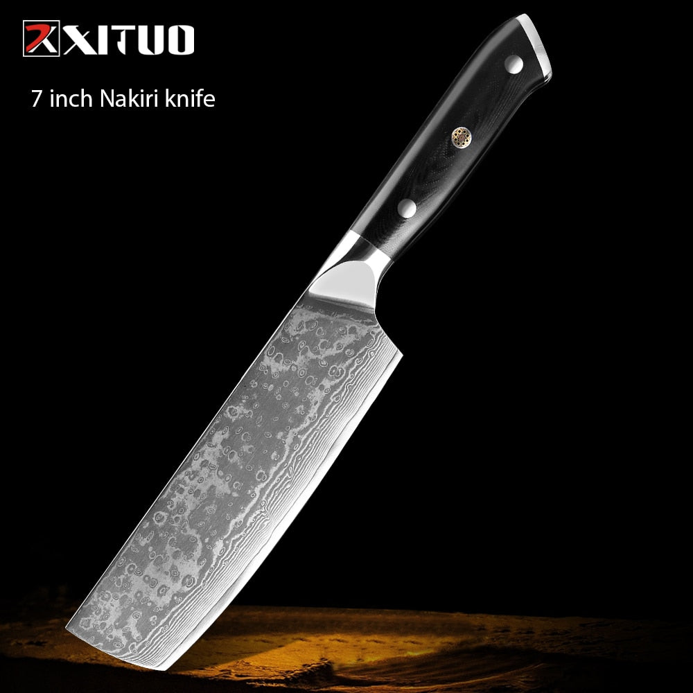 XITUO Damascus kitchen Knife 1-9PC 67 layers Japan Damascus steel Chef knife Sharp Sankotu Cleaver Boning Paring knife G10 handl