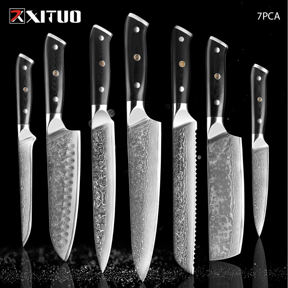 XITUO Damascus kitchen Knife 1-9PC 67 layers Japan Damascus steel Chef knife Sharp Sankotu Cleaver Boning Paring knife G10 handl