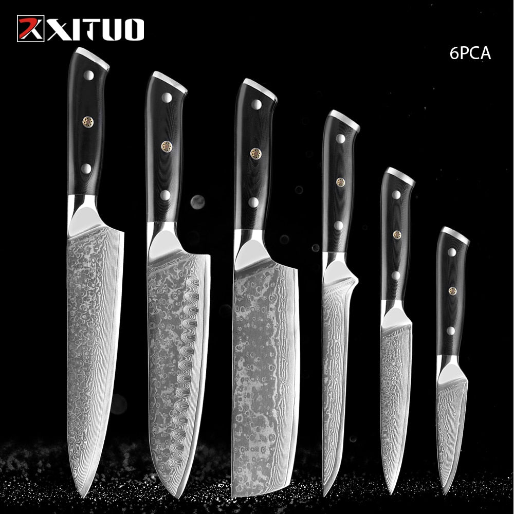 XITUO Damascus kitchen Knife 1-9PC 67 layers Japan Damascus steel Chef knife Sharp Sankotu Cleaver Boning Paring knife G10 handl